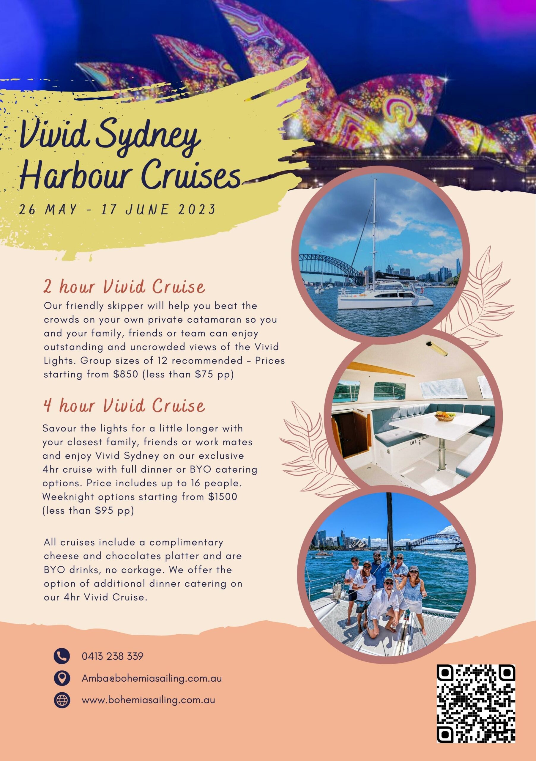 Weekend 4hr Vivid Sydney Harbour Cruise with complimentary cheese and chocolate platter