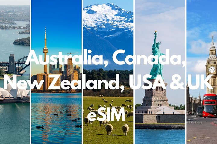 Aust, Canada, NZ, UK, USA Data eSIM : 10GB-15Days to 20GB-30Days