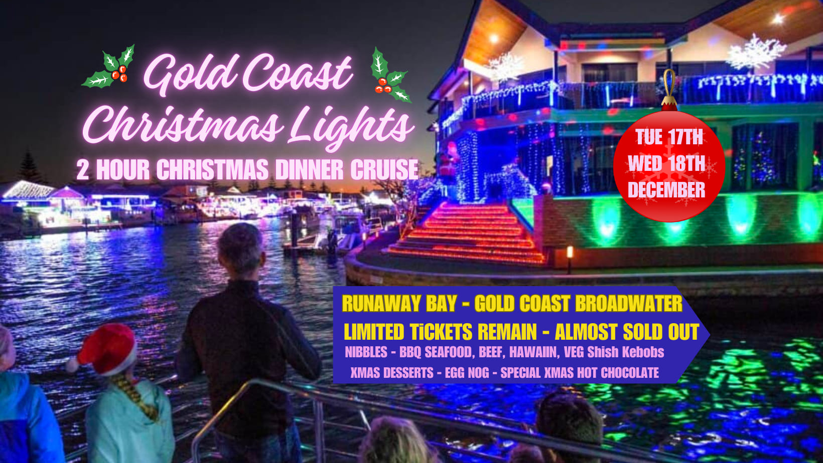 CHRISTMAS LIGHTS & SUNSET DINNER CRUISE – GOLD COAST CANALS